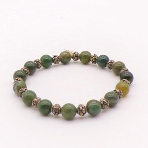 Handmade Stretchy Green and Silver Bracelet